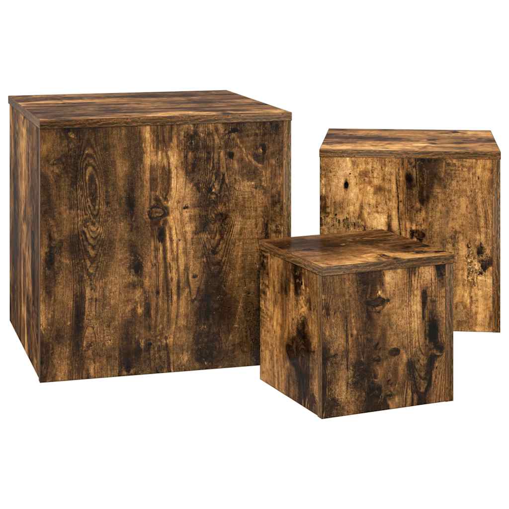Side Tables 3 pcs Smoked Oak Engineered Wood